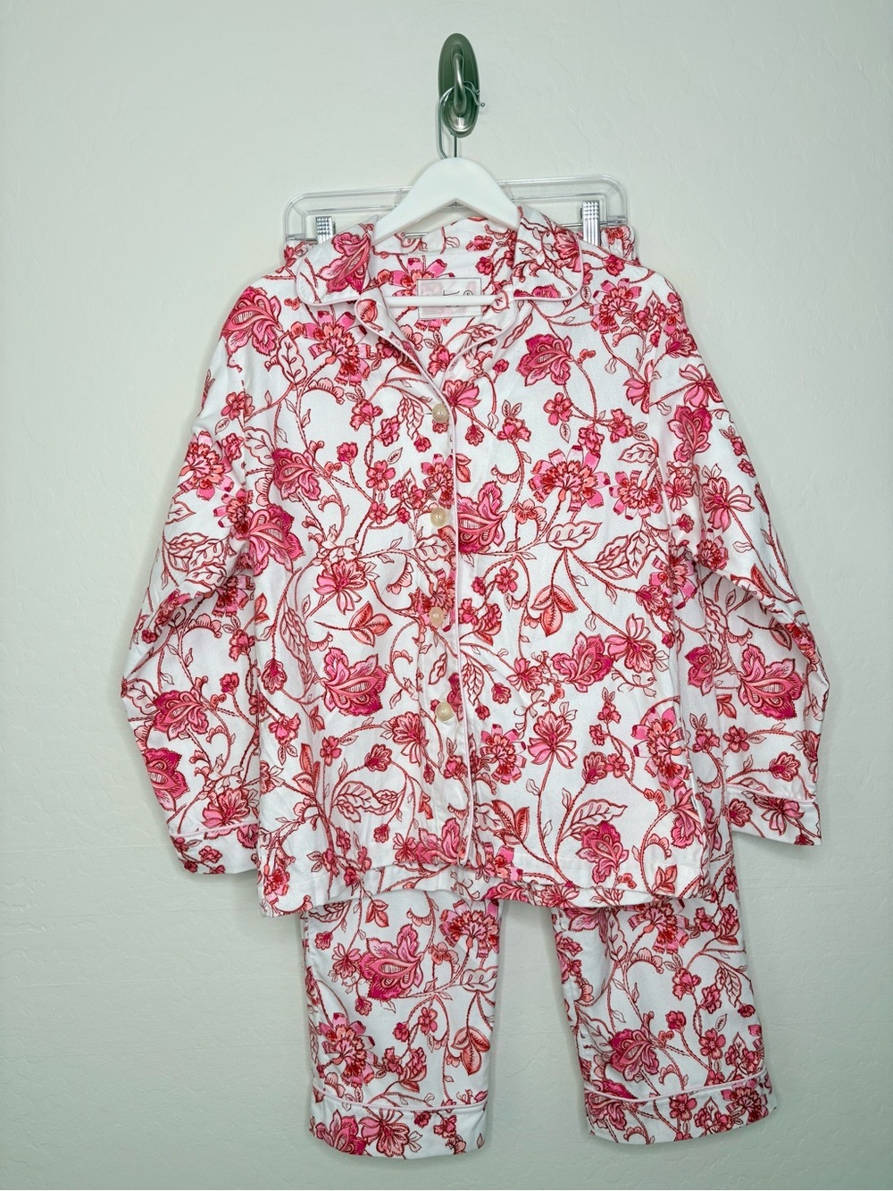 The Cat’s Pajamas Floral Cotton Pajama Set Pink White Soft Women’s Small